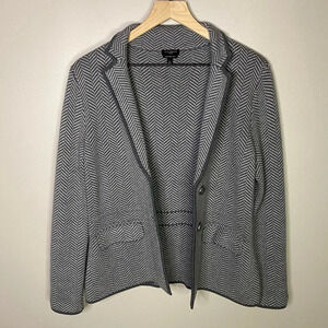 Talbots petite Merino Wool Sweater Blazer herringbone pattern small grey soft